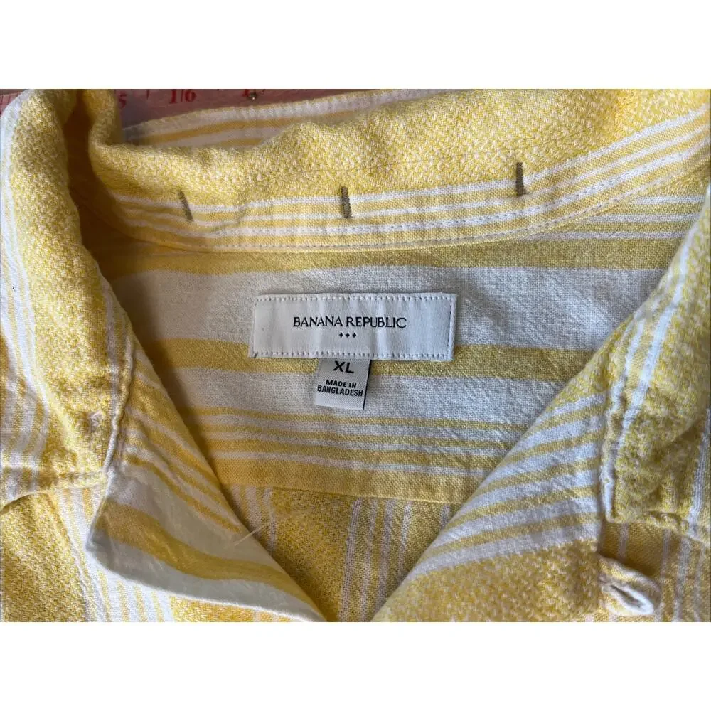 Lot 2 Banana Republic Button Down XL Stripe Floral Untucked Organic Cotton Linen
